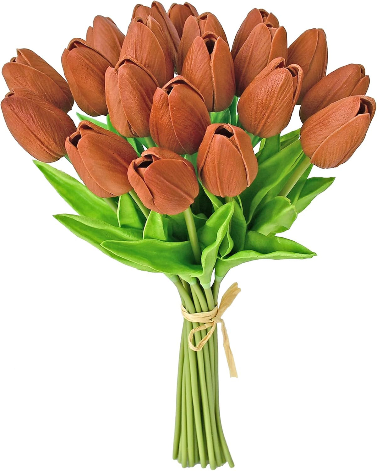 Mandy's Artificial Tulips 20 Stems Burnt Orange PU Faux Flowers for Wedding Home Decor 13.5 Inch