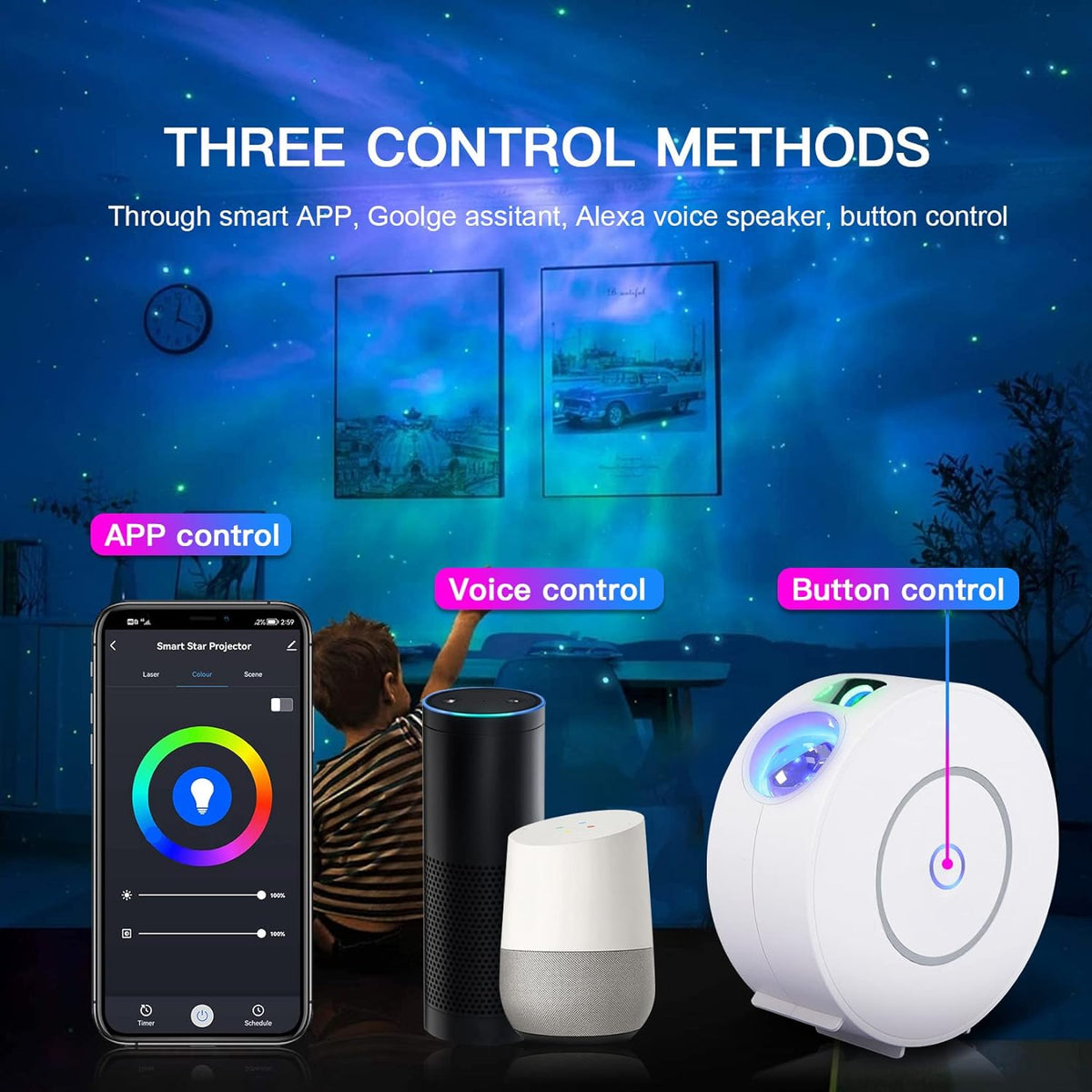 Star Projector, Galaxy Projector for Bedroom, Smart APP & Voice Control Galaxy lamp, Compatible with Alexa & Google Home, for Kids Adults Bedroom,Room Decor,Game Room,Party (White Round)