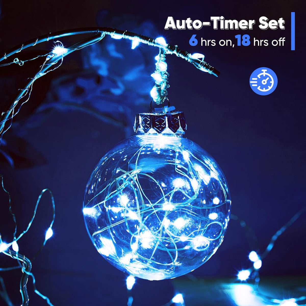 4 Pack 65.6 Ft. Battery Operated Outdoor String Lights with Remote & Timer, LED Blue Fairy Lights, Waterproof Twinkle Lights for Bedroom, Dorm, Mason Jar, Wedding, Party, Christmas