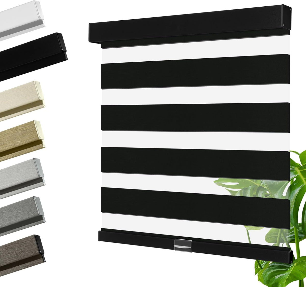 Cordless Zebra Blinds for Windows, Blackout Interior Blinds,Easy to Install,UV Protection,for Offices and Home,Custom Roller Shades, Solid Black, 57" W x 88" H