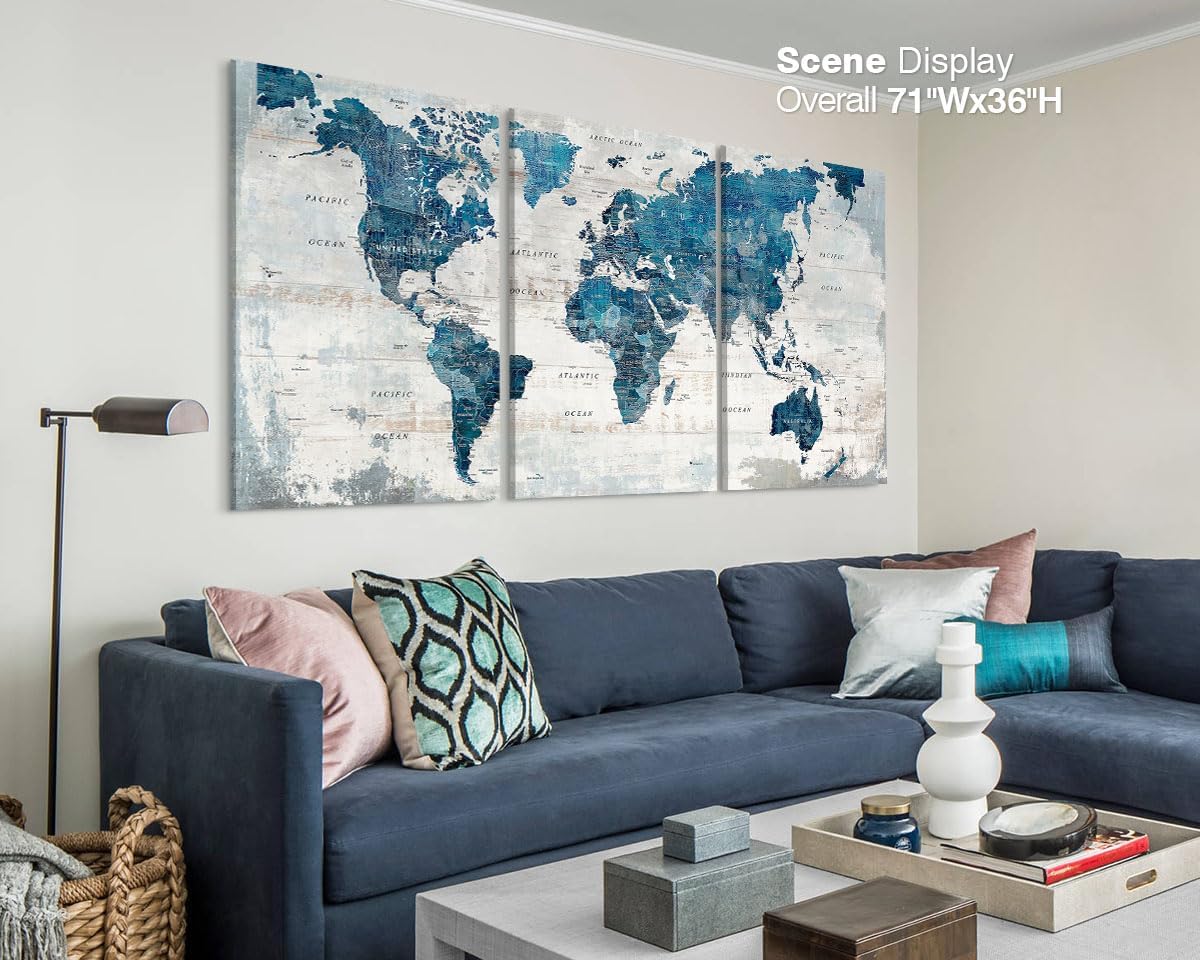 Wall Decor Living Room Home Office Wall Art Framed Blue Home Decor Large Picture House Decorations Dining Room Painting