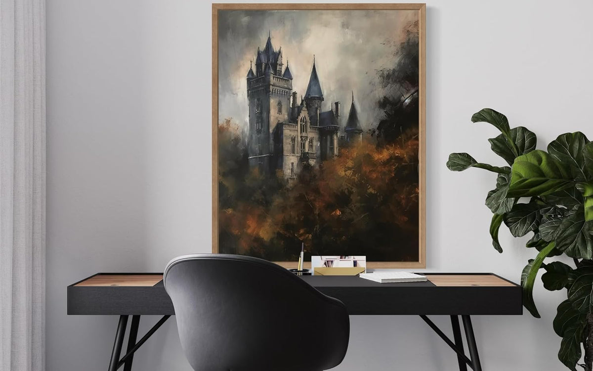 Old Castle Poster Art Print, Halloween Scary Vintage Wall Art Academia Spooky Painting Decoration for Horror Prints, Gothic Posters Bedroom Decor 89 (Old Castle, 8 x 10 inches, Wood Frame)