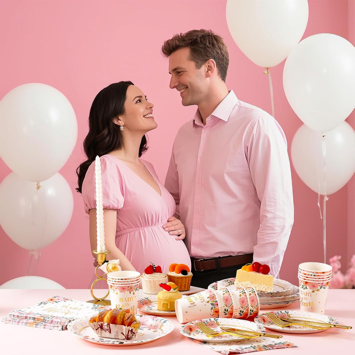 350 Pcs Baby in Bloom Baby Shower Decorations for Girl, Its a Girl Baby Shower Plates and Cups and Napkins Sets, Pink Floral Baby in Bloom Plates and Napkins Sets, Serves 50