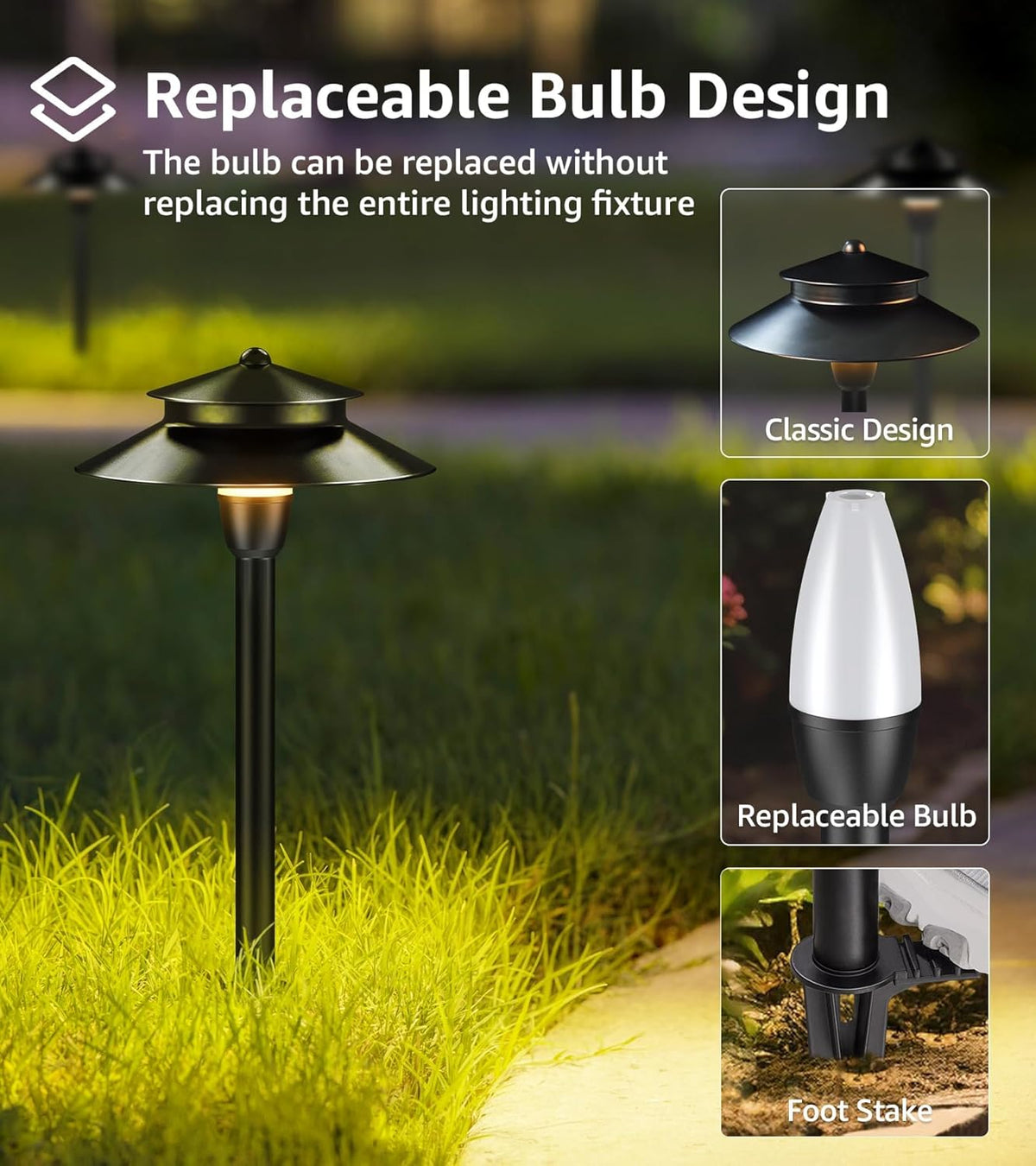 SUNVIE 3W Low Voltage Pathway Lights Wired Landscape Path Lights Outdoor Low Voltage Landscape Lighting 3000k Waterproof LED Landscape Lights with Connector for Garden Walkway, 4 Pack