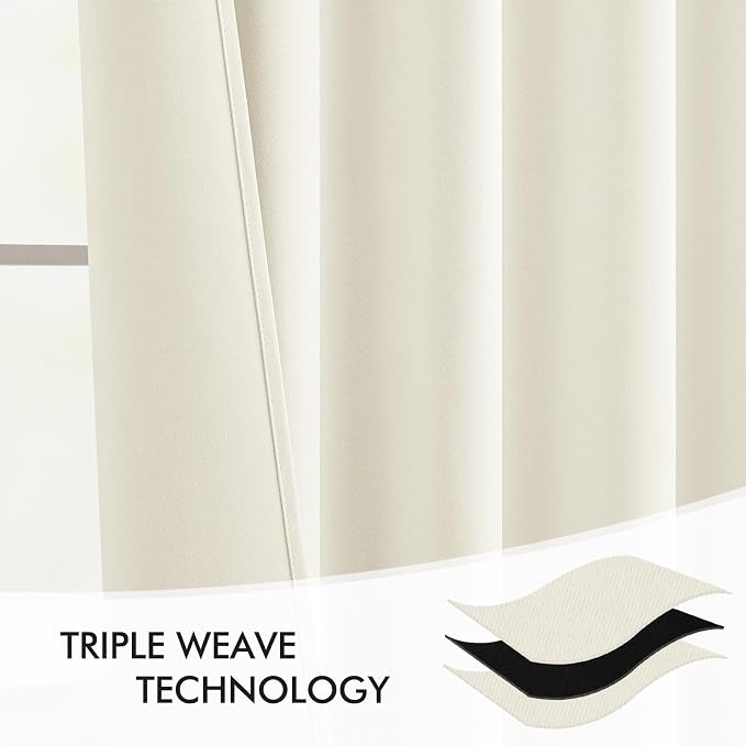 MIULEE Cream Back Tab Blackout Curtains 52x108 Inch Long 2 Panels Set | Rod - Image 7