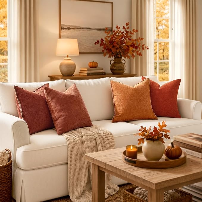 MIULEE Fall Decorative Couch Throw Pillow Covers 20x20 Inch Burnt Orange | 2 - Image 6