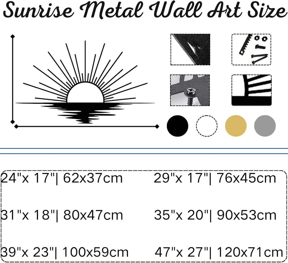 Sunrise Metal Wall Art, Metal Sun Wall Decor, Metal Sun Outdoor Decor, Large Metal Sun Wall Art, Sun Wall Art, Boho Sun Wall Art, Sunshine Metal Sign, Living Room Bedroom Wall Hangings (Gold, 47"x 27"| 120x71cm)