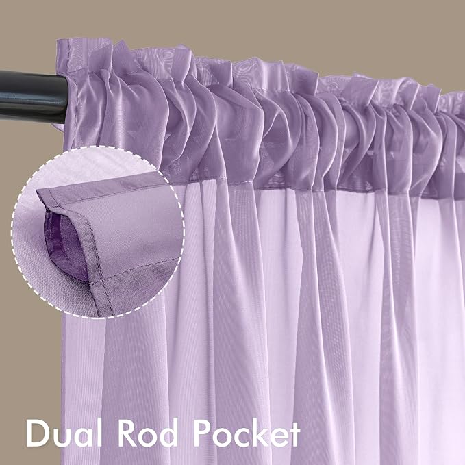MIULEE Light Purple Sheer Curtains 72 Inches Long 4 Panels 42 x 72 Inches | - Image 3