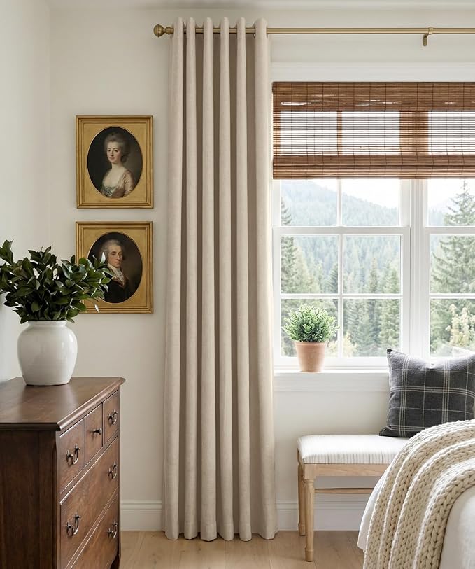 Curtains, Linen Blackout Drapes 50''W x 72''L, 2 Panels, Natural Flax, Thermal - Image 2