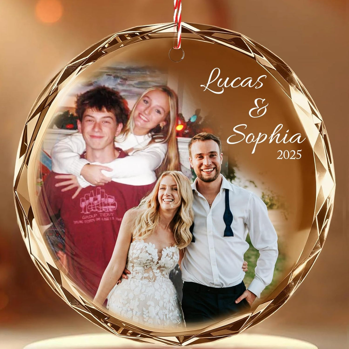 Bemaystar Personalized Christmas Ornament with 2 Photos - Then and Now Photos, Custom Ornaments with Text Date, Photo Ornament, Xmas Gifts for Couples, Married, Parents, Friends Kids Pet Grandparents