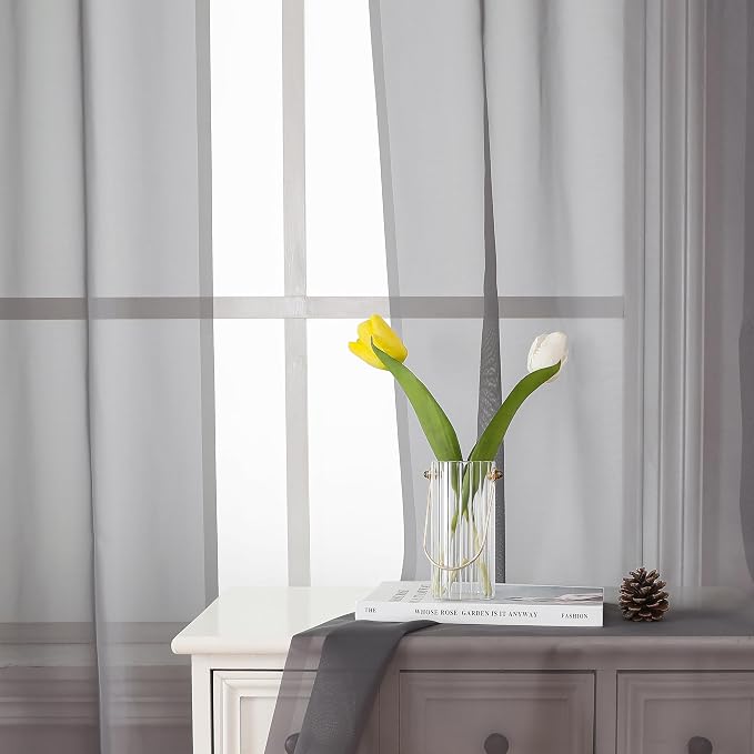 Charcoal Grey Sheer Curtain Panels 72 Inch Length, Light Filtering Window - Image 4