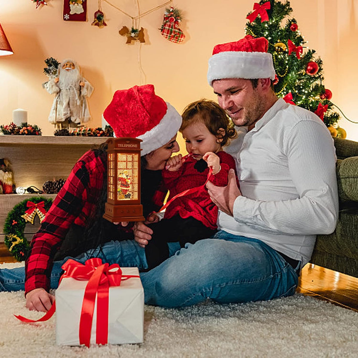 House & Garden Decoration,Christmas Lantern with 8 Pieces of Music,Sparkling Crystal Keep Circling Around The Snowman Families Music Box as a (Old Man)