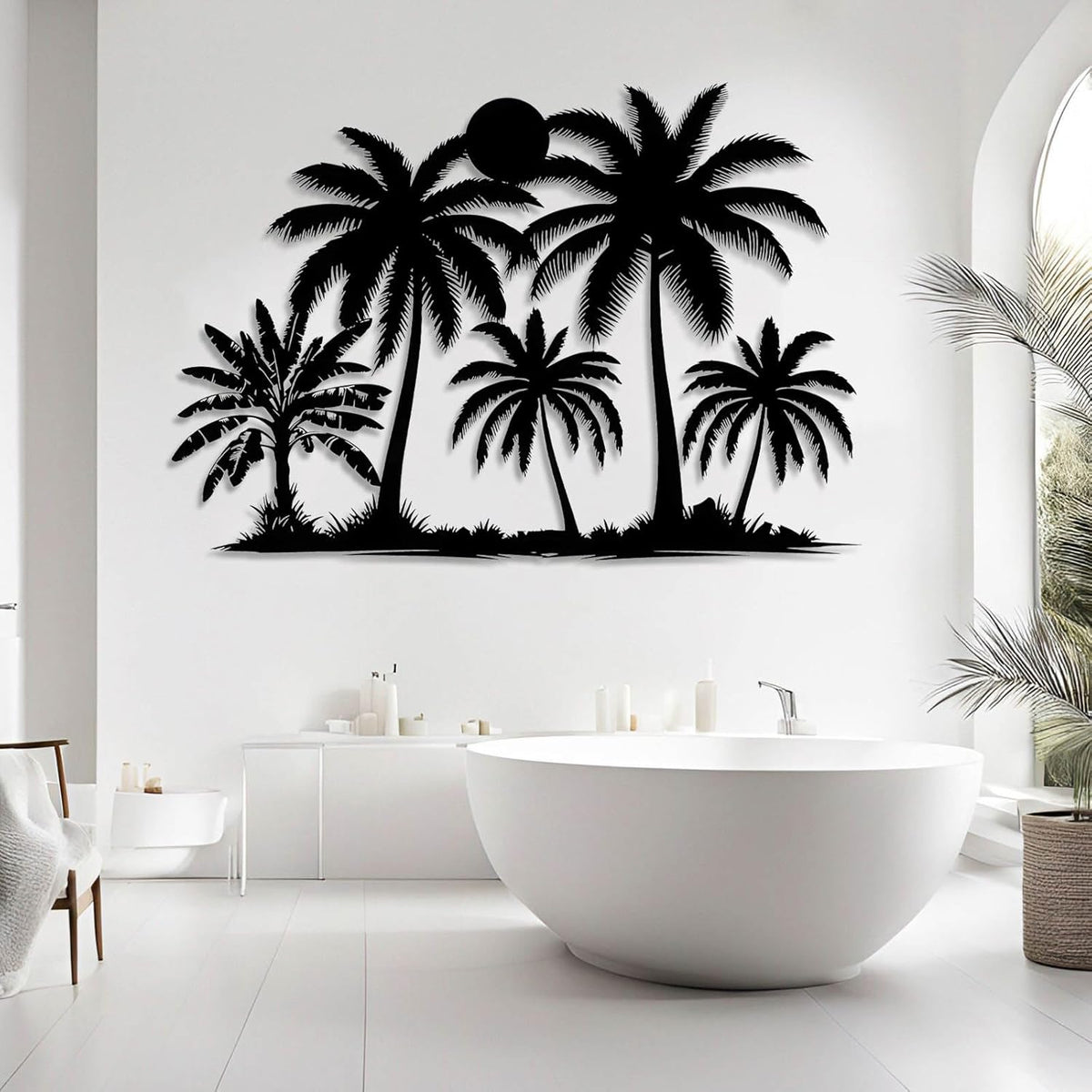 Tuglona Metal Palm Tree with Sunset Wall Decor, Tropical Palm Tree Metal Wall Art, Tropical Wall Decor, Sun Wall Art, Beach Wall Decoration, Coastal Trees Wall Hanging (Black, 48"x33"/121x84cm)