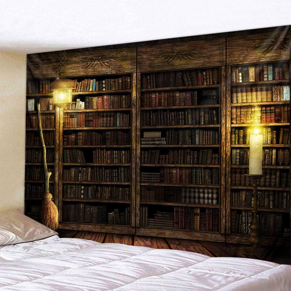 Vintage Bookshelf Tapestry Wall Hanging - Study Room Picture Art Tapestry Retro Bookshelf Wall Art Library Bohemian Hippie Large Wall Tapestries for Bedroom College Dorm Decor (Book, 59L51W)