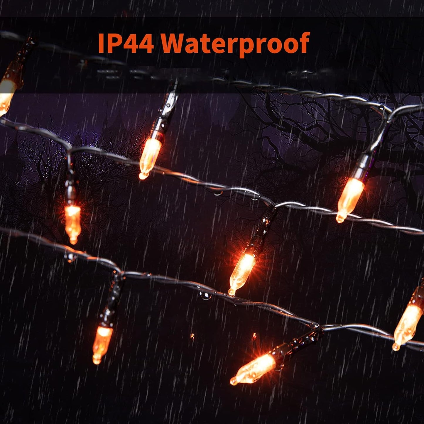 Orange LED Outdoor Halloween Lights, Halloween Decorations, 39 FT 100 LED Mini Lights with 8 Lighting Modes,Connectable String Light Plug in for Garden Patio Party Haunted House Ghost Holiday Decor