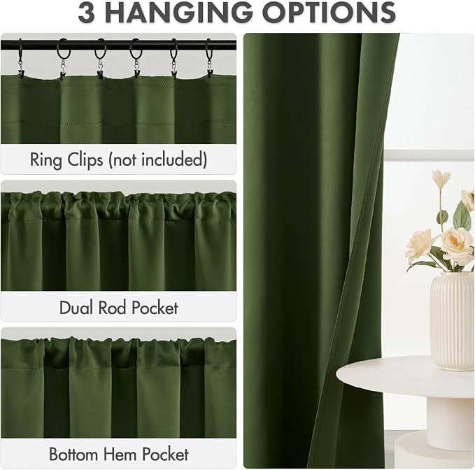 MIULEE Olive Green Blackout Curtains 4 Panels Set 72 Inch Length Bedroom | - Image 3