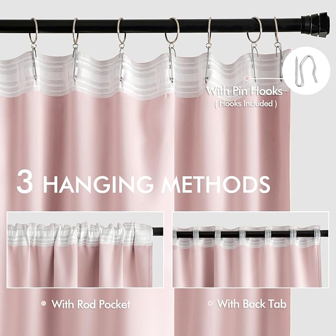 MIULEE Light Pink Back Tab Blackout Curtains 66x96 Inch Length 2 Panels Set | - Image 3