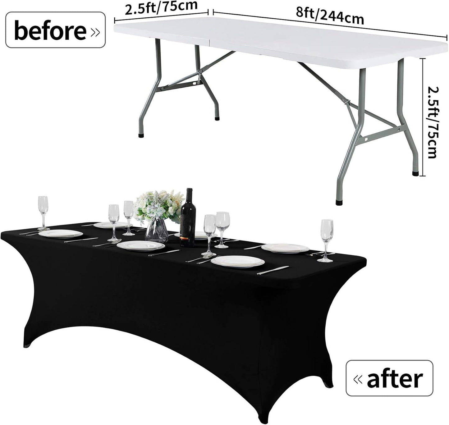 Spandex Table Cover for 8FT or 4ft or 6ft Table Universal Fitted Stretch Tablecloth for Party, Banquet, Wedding and Events-Black