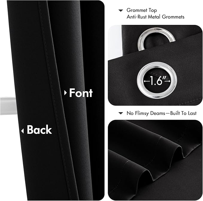 MIULEE Blackout Curtains for Bedroom 2 Panels 40 x 78 Inch Long Black | Thermal - Image 4