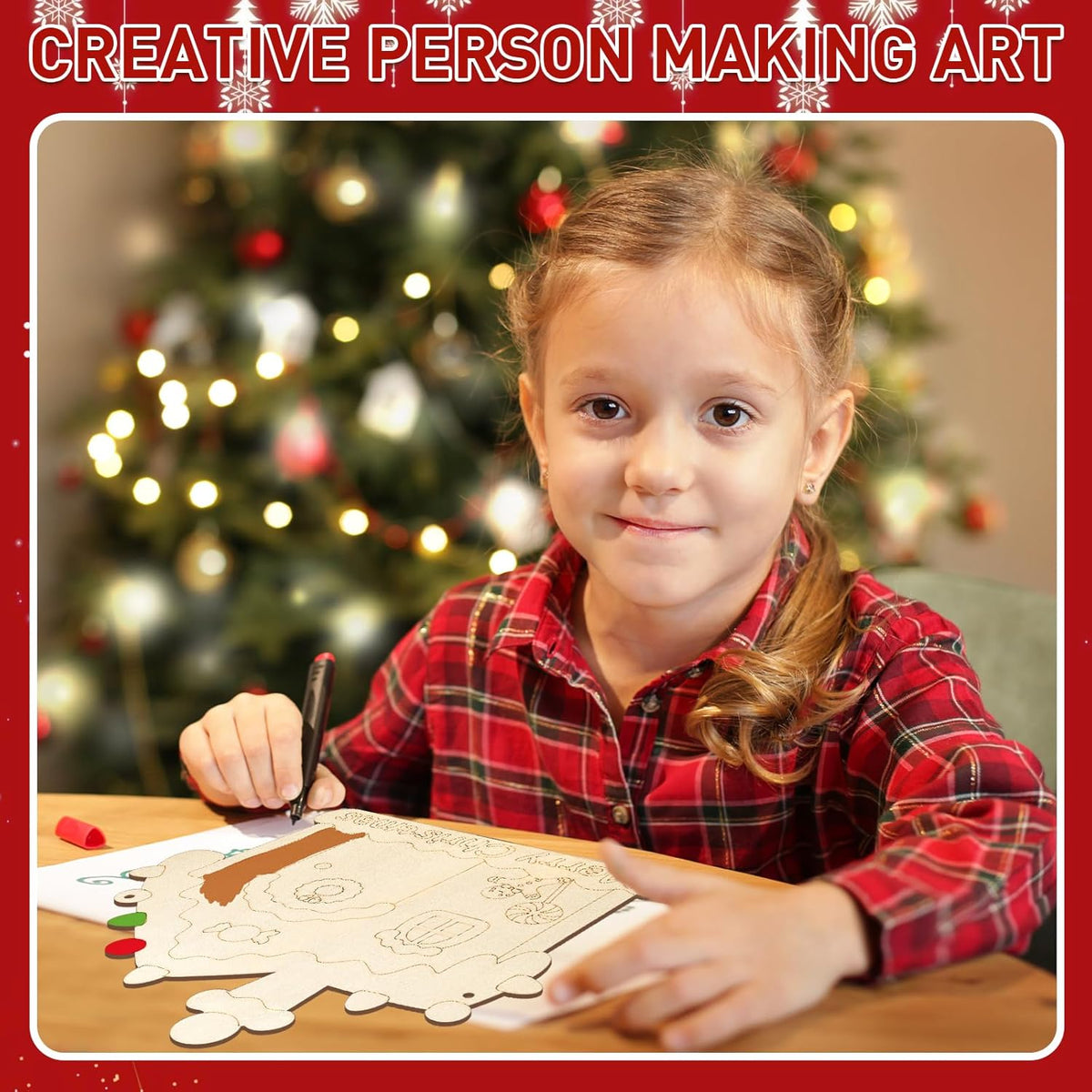 Paintable Christmas Ornaments 3 Sets, Wooden Ornaments to Paint, Unfinished Christmas Tree Wreaths Wood Crafts for Painting, Wood Cutouts DIY Xmas Ornament for Front Door Decor (House