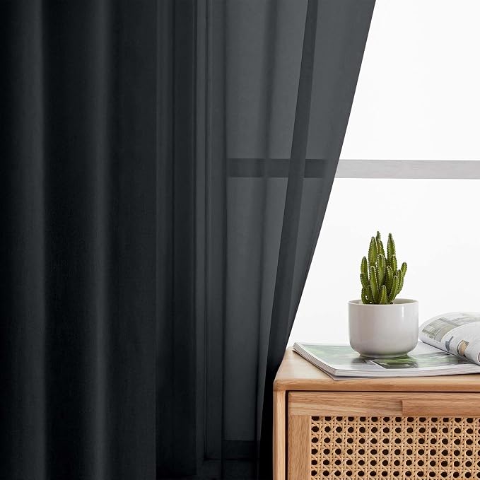 Black Sheer Curtain for Bedroom Living Room 72 Inches Long 2 Panels Set - Image 6