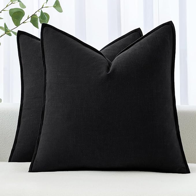 MIULEE Decorative Linen Euro Sham Pillow Covers 22x22 Inch Black | Boho by MIULEE
