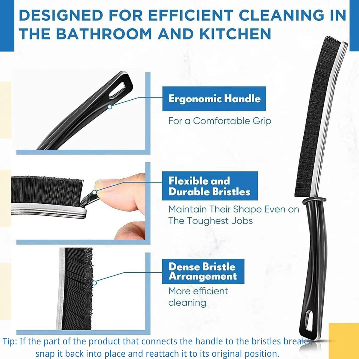 3Pcs Crevice Cleaning Brush Tool, Grout Brush Cleaning Supplies, Home Essentials, Bathroom Cleaning Brush Multifunctional Gap Scrub Hard Bristle Crevice Cleaning Brushes for Household Use