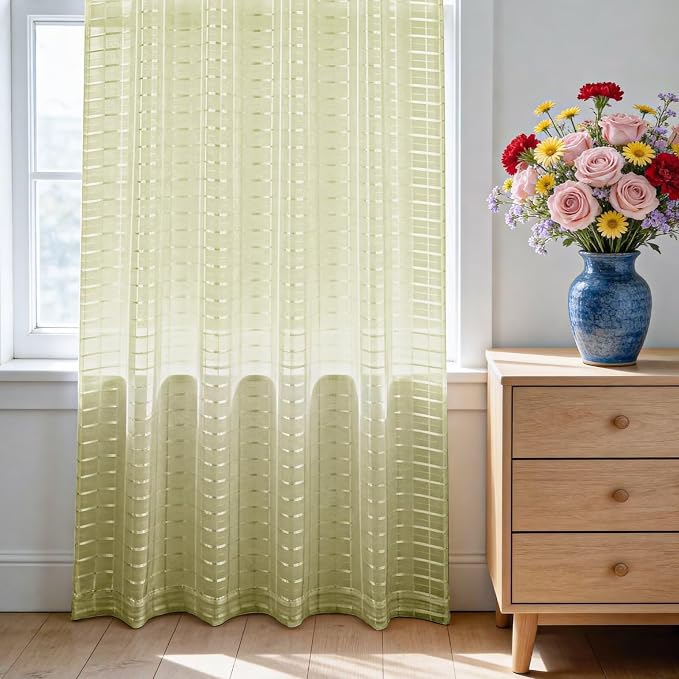SpaceDresser Check Sheer Curtains 96 Inches 2 Panels Set, Rod Pocket Plaid - Image 3
