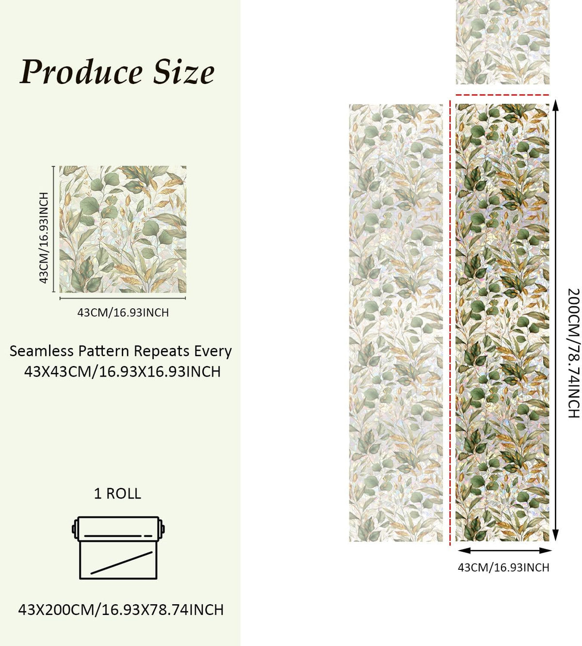 Rainbow Window Privacy Film with Tools, 3D Stained Glass Window Film, Spring & Autumn Leaves, 16.93" x 78.74"(43X200CM)