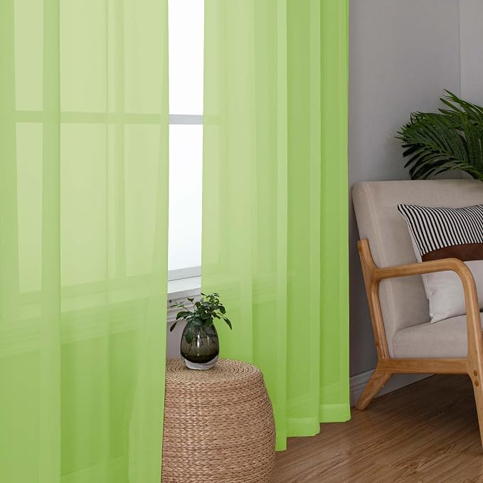 Lime Sheer Curtains for Bedroom Living Room 72 Inches Long 2 Panels Set - Image 3