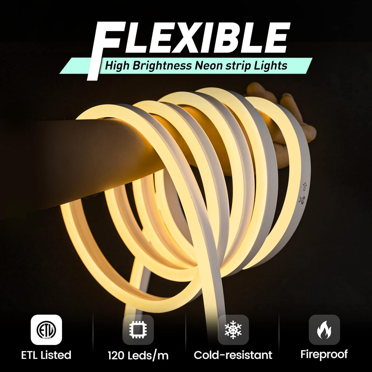GZBtech Flexible LED Neon Rope Lights 132FT,AC 110-120V Waterproof Strip Light, 120 LEDs/M Cuttable Connectable Neon Lighting for Indoor Outdoor Home Decor/Commercial Building Use-Warm White 40M
