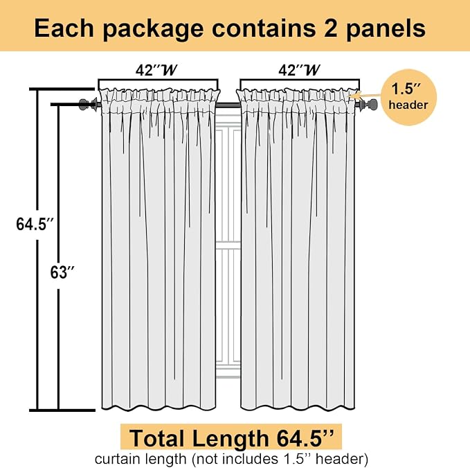 Orange Sheer Curtains 63 Inch Length 2 Panels Set, Window Curtains - Image 4