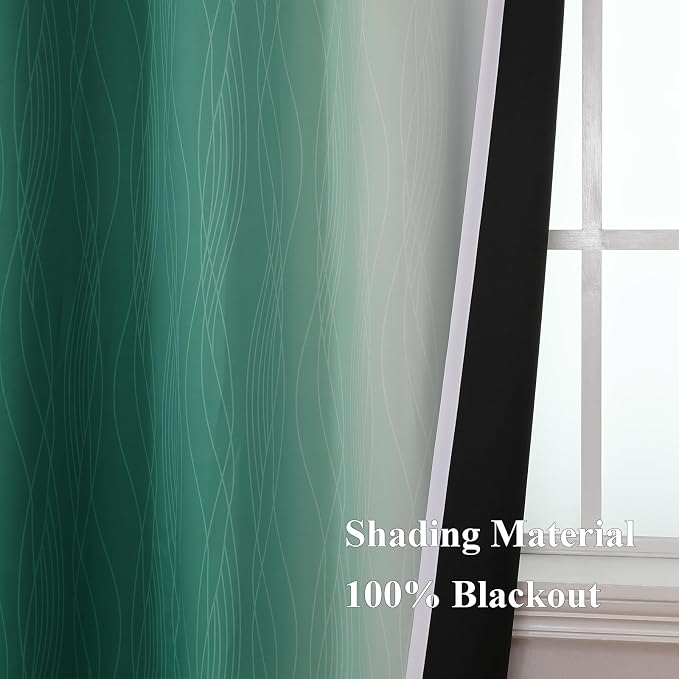 Green and Greyish White Blackout Curtains 52Wx90L 2 Panels | Ombre Curtains - Image 5