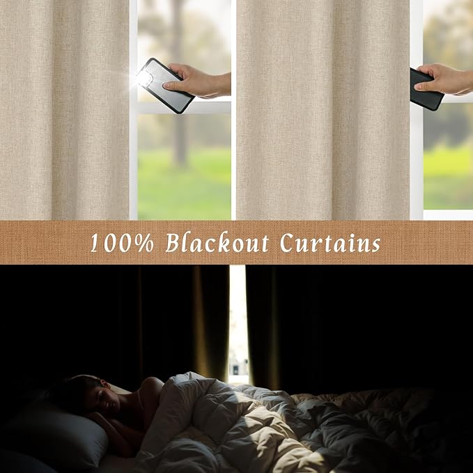 Natural Full Blackout Linen Curtains 60 Inches 2 Panels, 52 x 60 Inch | Linen - Image 4