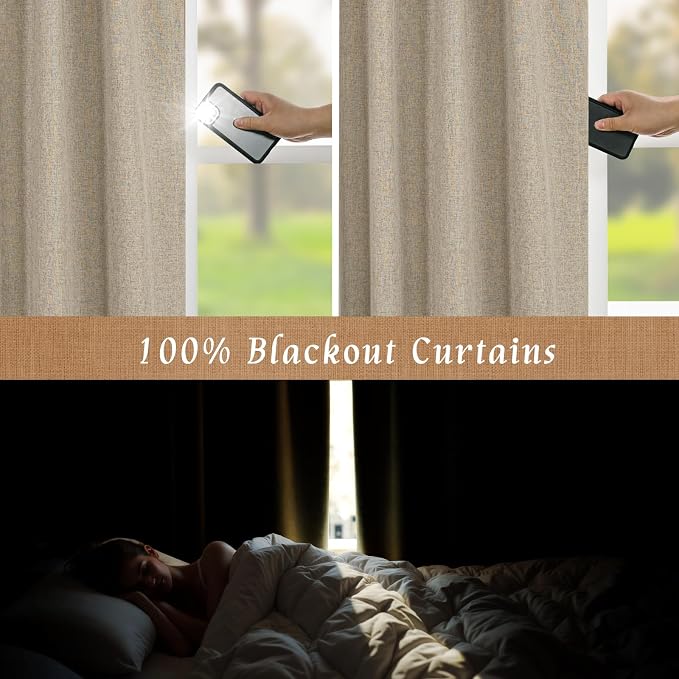 100% Blackout Natural Linen Curtains 78 Inches - Image 3