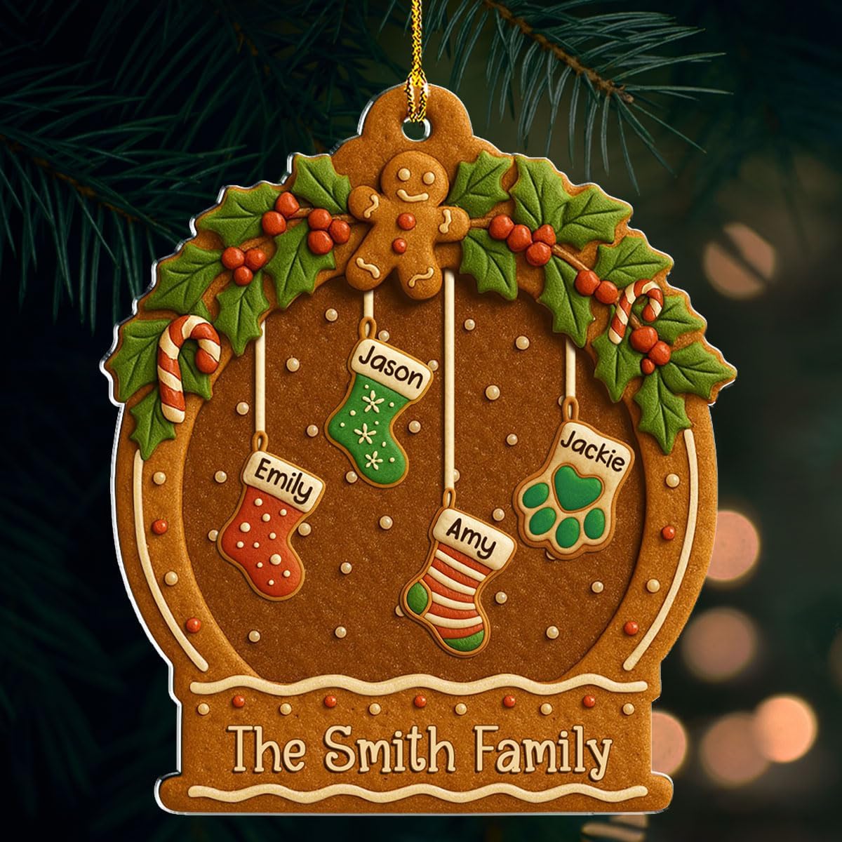 Personalized Family Ornament Christmas Cookies Style - Custom Stockings and Names Acrylic Ornament Gift Stocking Stuffers White Elephant Ideas (3)