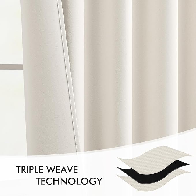 MIULEE Ivory Back Tab Blackout Curtains 52x102 Inch Long 2 Panels Set | Rod - Image 7