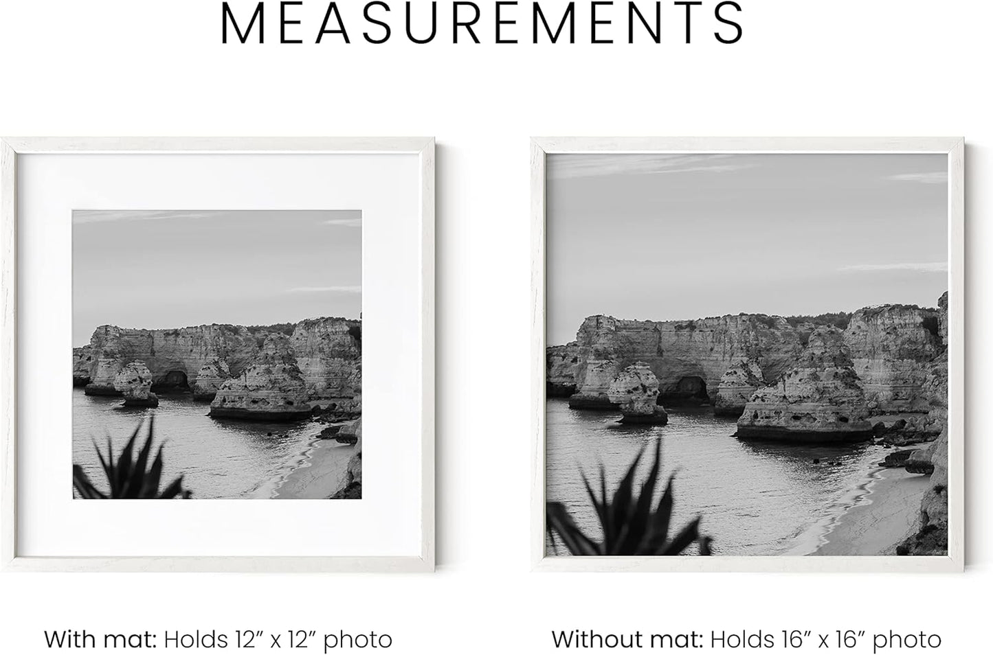 HAUS AND HUES Solid Oak Wood 16”x16” Picture Frames Matted to 12”x12” Set of 6 - White Picture Frames 16x16, Square Frames 16x16, White Square Picture Frames, 16x16 Gallery Wall Frame Set