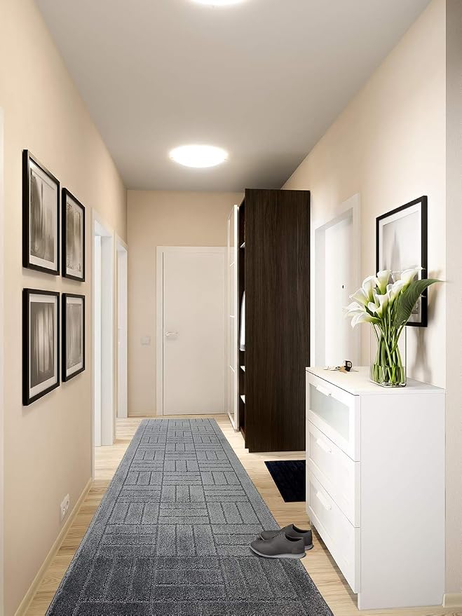 8 Ft Charcoal Hallway Runner Rug Non Slip Washable, Indoor Kitchen Entryway | - Image 2