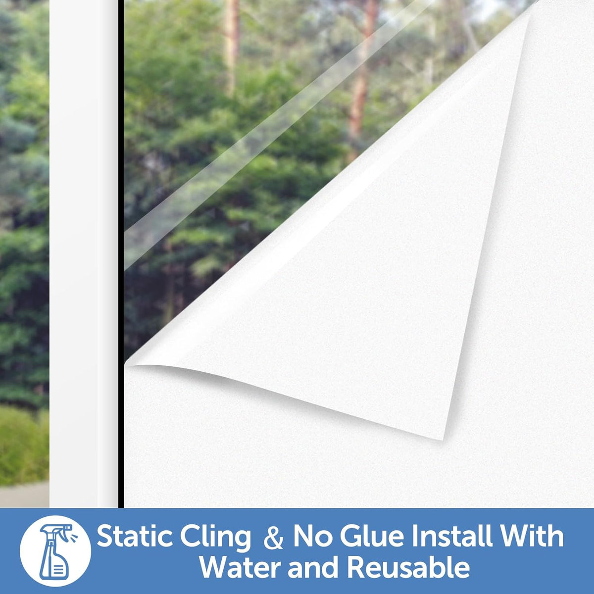 HIDBEA Frosted Window Privacy Film - Non Adhesive Static Cling Glass Stickers Sun UV Blocking Heat Control Door Covering Decals for Home Office(Frosted White, 17.5 x 78.7 Inch)