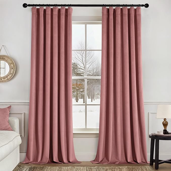 MIULEE Velvet Curtains 50W x 90L 2 Panels Dusty Rose Blackout Curtains | Luxury by MIULEE