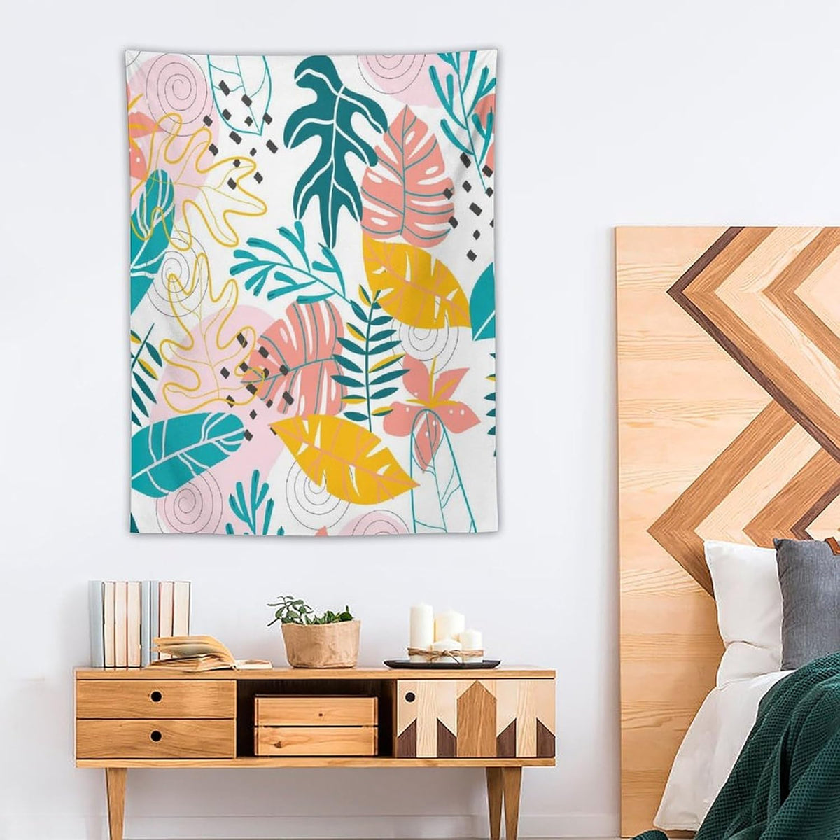 ICMOLYYENLO Tropical Green Leaves Tapestry, Exotic Leaves Beautiful Bedroom Wall Hanging, Floral Poster Blanket for Bedroom Living Room Dormitory Apartment 30x40 Inch