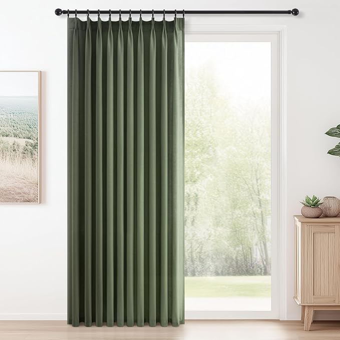 Topfinel Pinch Pleated Curtains 90 Inches Long 1 Panels Set, Olive Green Semi by Topfinel