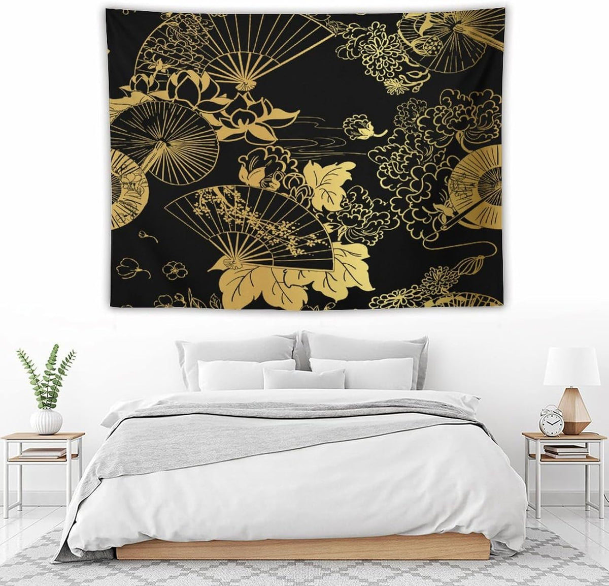 HZOHNAGO Japanese Tapestry Gold Flowers Umbrella Fan Pattern Printed Wall Tapestry Painting Wall Hanging for Bedroom Living Room Dorm 80" W x 60" H