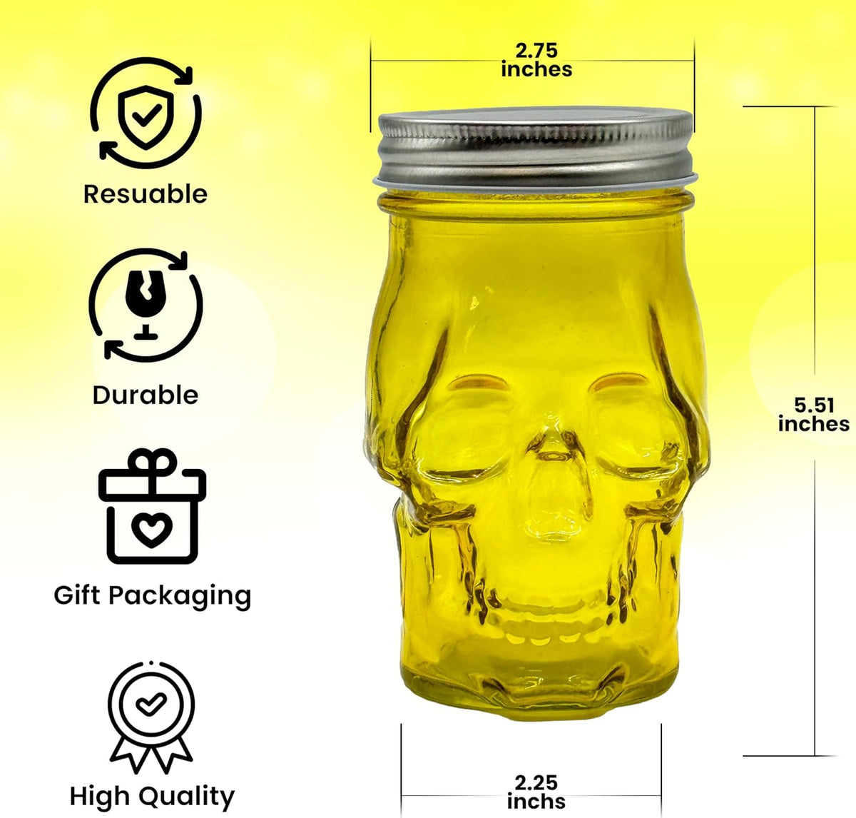 Generic 14 oz Colorful Skull Glass Mason Jar – Mix & Match 7 Vibrant Colors, Large & Durable! (Blue)