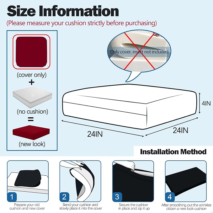 Sqodok Patio Cushion Cover 24x24 inch, Outdoor Seat Cushion Slip Cover - Image 2