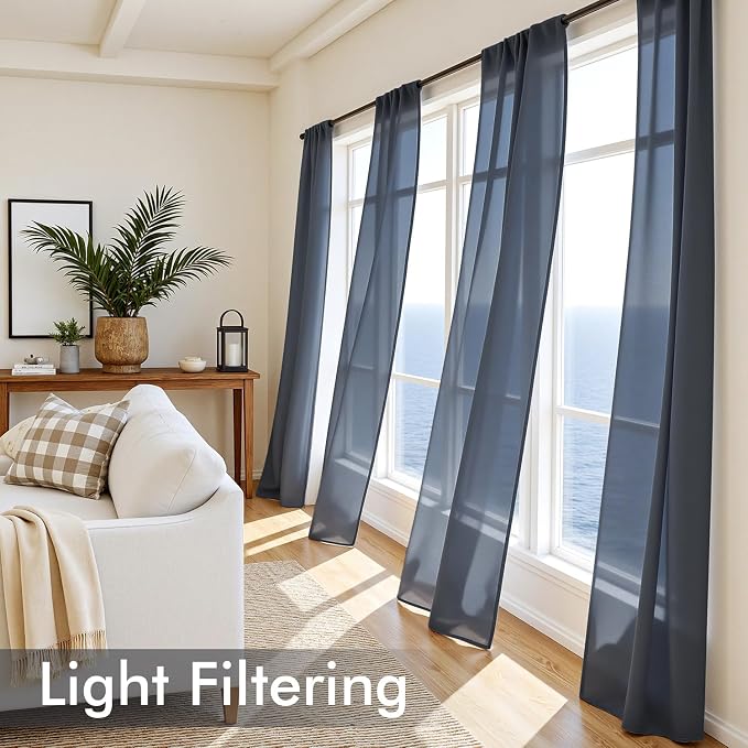 MIULEE Navy Blue Sheer Curtains 63 Inches Long 4 Panels 42 x 63 Inches | Light - Image 4