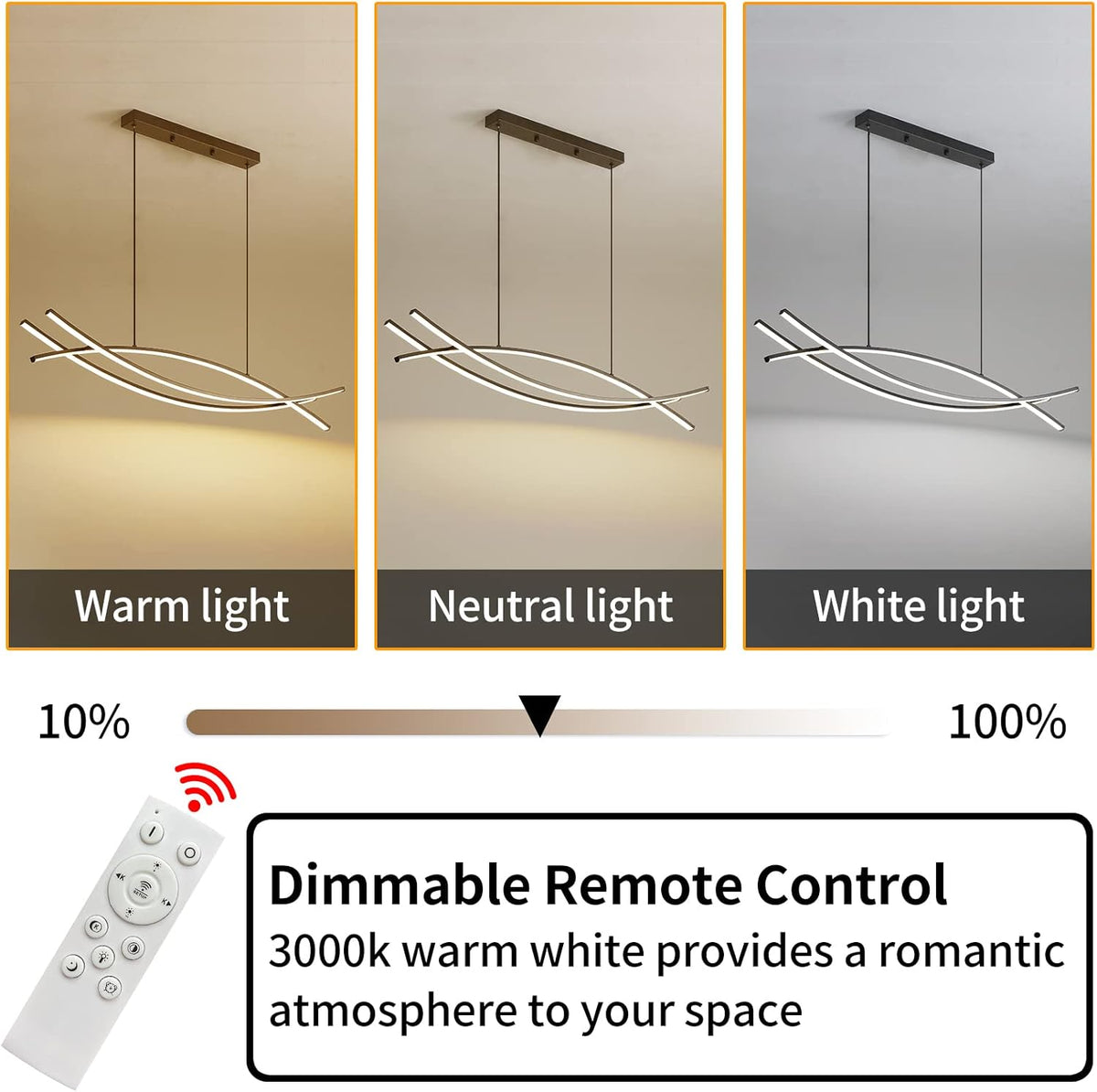 Pendant Light, Linear Pendant Light LED Dimmable Hanging Light Fixture, LED Modern Curved Chandelier, Chandeliers for Dining Room