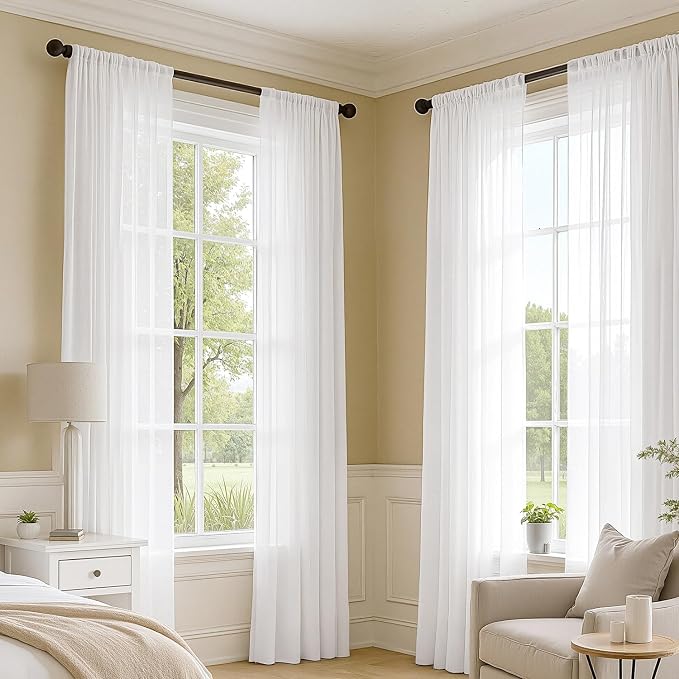 MIULEE White Sheer Curtains 105 Inches Long 4 Panels 42 x 105 Inches | Light - Image 2