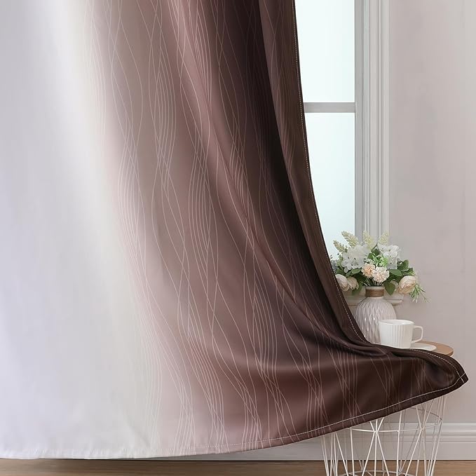 Brown and Greyish White Blackout Curtains 52Wx72L 2 Panels | Ombre Curtains - Image 6